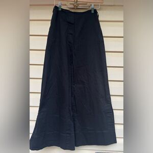 Lee Mathews black wide leg denim pants, side pockets & zipper, side deep slits,0